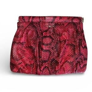 FURLA leather clutch, textured hot pink/black snakeskin print. VTG